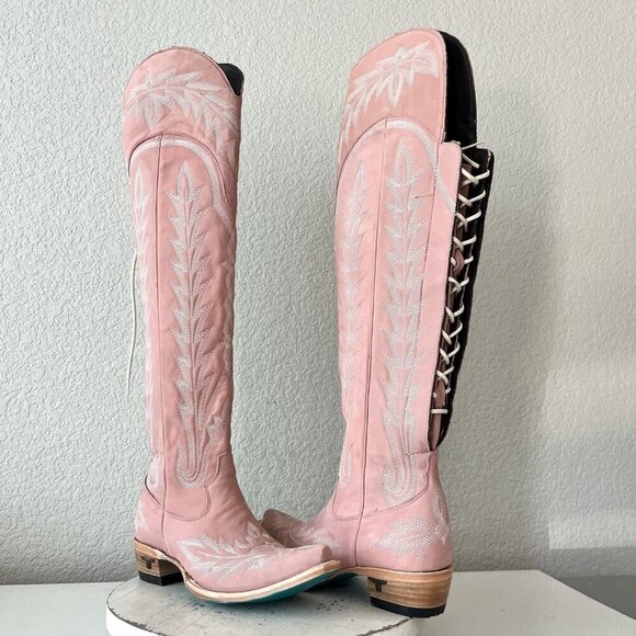 Lane LEXINGTON Over the Knee Womens Cowboy Boots 7 Pink Western Cowgirl Lace up - Picture 1 of 15